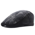 Casquette plate en denim délavé gris anthracite avec détails usés et déchirures - Noir