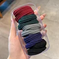 Elastic hair tie set in red, green, blue, and black within a clear storage box - 10 Pieces in Box / 5# Dark Series Horizontal Stripe