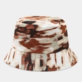 Close-up of camouflage bucket hat with reinforced multi-row stitching on brim - Brown White Beige Camo Print (Color 8)