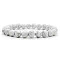 Macro detail of 8mm white howlite stone beads with natural grey marble textures - White Turquoise