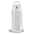 Luxury rhinestone studded stainless steel bottle with silver chain and metal handle - Silver / 350ml (12oz) With Aluminum Chain