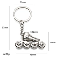 Polished silver zinc alloy inline skate keychain pendant with dimension markings - X1675 New Roller Skate
