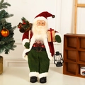 Stehender Weihnachtsmann in rotem Strickoberteil mit goldener Geschenkbox und Laterne - Rot Grüner Weihnachtsmann Mittel 53cm