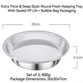 Set of 3 round stainless steel food containers with transparent lids, 28cm diameter - Extra Thick Round Tray 3 Pcs with Lids
