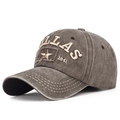 Distressed dark grey washed cotton baseball cap with Dallas 1841 embroidery - Adjustable / Coffee