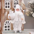 Père Noël debout de 30cm en robe blanc et argent avec sac cadeau décoratif - Style Rêveur Blanc Pur Argent