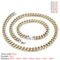 Two-tone gold and silver Cuban chain set with 8mm width and secure box clasp - 8mm Two-Tone Gold / Bracelet