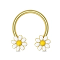 Golden horseshoe septum ring detail featuring white daisy enamel charms on both ends - 1.2x10mm / Gold Daisy