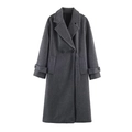 Détails du manteau long en laine gris foncé avec col à revers et grandes poches latérales - XS / Gris Chiné