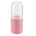 Roze PU-lederen make-up borstelhouder met transparant deksel en golfpatroon - Golfpatroon Stijl / Rozerood
