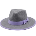 Classic grey wool fedora hat with purple grosgrain ribbon bow and bound edge brim - M (56-58cm) / Marl Grey