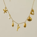 18k gold plated freshwater pearl starfish nautical necklace with sea shell charms - Letter Y