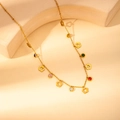 Gold stainless steel necklace with colorful zircon heart and flower charms - Flower Color Zirconia Style (N0145)