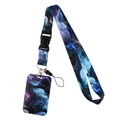 Lanyard and card holder set with blue galaxy nebula pattern for IDs and keys - Blue Purple Abstract Nebula Set (YZ20-36)