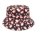 Detail of black festive bucket hat featuring all-over Santa Claus and snowflake pattern - M (56-58cm) / Black Santa Claus