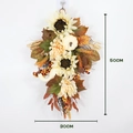 Autumn harvest swag with white pumpkins, sunflowers, and maple leaves, 50cm tall decoration - Autumn Teardrop Swag / 50x30cm