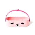 Pink animal-themed makeup brush cleaning box with portable handle and textured mat - Pink Bear