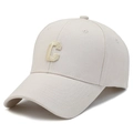 Beige cotton baseball cap with 3D letter C embroidery and breathable six-panel design - Light Beige