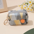 Mini geometric pattern coin purse with orange strawberry patch and gold keychain - Gray / 9X4X6cm