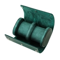 Green leather watch roll organizer with white stitching and two soft suede cushions - 2-Slot Style / Green