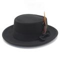 Cappello jazz vintage in feltro nero con nastro di raso e decorazione con piume - M(56-58cm) / Nero