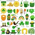 Detailed grid of 32 St. Patrick's Day embroidery patches featuring shamrocks and leprechauns - Style 33 (32Pcs Set)