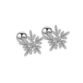 S925 sterling silver snowflake stud earrings with white zircon and screw back ball - 925 Silver / Snowflake Screw Earrings Platinum Plated (PED347)
