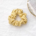 Yellow and white plaid scrunchie with soft fabric texture in a minimalist Korean style - Yellow