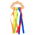 Cloud shaped beech wood baby teether with five colorful satin sensory ribbons - Cloud