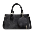 Chic dark grey textured tote bag with monogram pattern and detachable round coin purse - Dark Brown