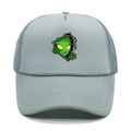 Detail of alien graphic print on grey mesh trucker hat with breathable blue netting - M (56-58cm) / Light Gray