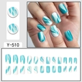 Faux ongles marbrés bleu et blanc, lot de 24 pièces avec effet tourbillon élégant - Design Marbre Bleu Blanc (Y-510)