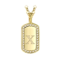 Gold-plated rectangular pendant necklace featuring letter X and sparkling crystal border - Gold Letter X