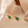 Cute 18K gold dinosaur stud earrings featuring pear-cut green zircon stones - T-Rex / Green