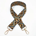 Macro detail of 3.8cm geometric tri-color woven shoulder strap with gold metal lobster clasp - Dark Gray Brown Triangle