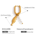 Gouden roestvrijstalen oorbel met vis-hanger en witte parels, waterbestendig metaal - Vis (Enkel Stuk)