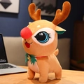 Simpatico peluche di renna di Natale con naso rosso e decorazione a fiocco verde - Alce / 40 cm