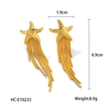 Detalle de pendientes de estrella de mar de oro 18K con medidas de 6,9 cm de longitud - Estilo Estrella de Mar con Borlas (HC-E10233)