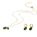 Set di gioielli in acciaio al titanio con collana pendente in agata verde e orecchini - Set Collana e Orecchini a Bottone (I207+B103)