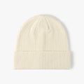 Classic creamy white ribbed knit beanie hat with wide fold-up cuff for winter warmth - Beige
