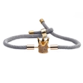 Bracelet ajustable en corde grise avec breloque couronne dorée et micro-pavé de zircons - Couronne Grise