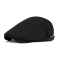Classic black newsboy cap for men featuring an adjustable vintage bronze metal buckle - Black