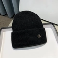 Thick black knitted beanie with a golden M letter logo in a premium gift box set - M Label Hat-Black Fleece