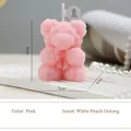 Pink rose bear scented candle with white peach oolong fragrance and cute bow detail - Small Bow Rose Bear / Pink / White Peach Oolong