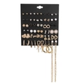 9-pair set of irregular gold and black geometric earrings with pearls and hearts - E0429-1 / Stud Earrings Set