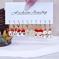 Christmas earrings set with reindeer, Santa, and snowflake charms in red and gold finish - Style 2 (5 Pairs Set)