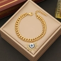 Double-layered gold Cuban chain bracelet with evil eye crystal pendant for women - 2# Double Layer Evil Eye Bracelet / Gold