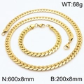 Golden stainless steel Cuban chain necklace and bracelet set with classic link design - 8mm Gold-Necklace 60cm