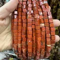 Gros plan de perles cubes en jaspe rouge naturel pour la création de bijoux et l'artisanat - 4x4mm (Environ 38cm Fil) / Jaspe Rouge