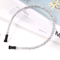 Sparkly silver glitter thin headband with black protective tips for women - Silver